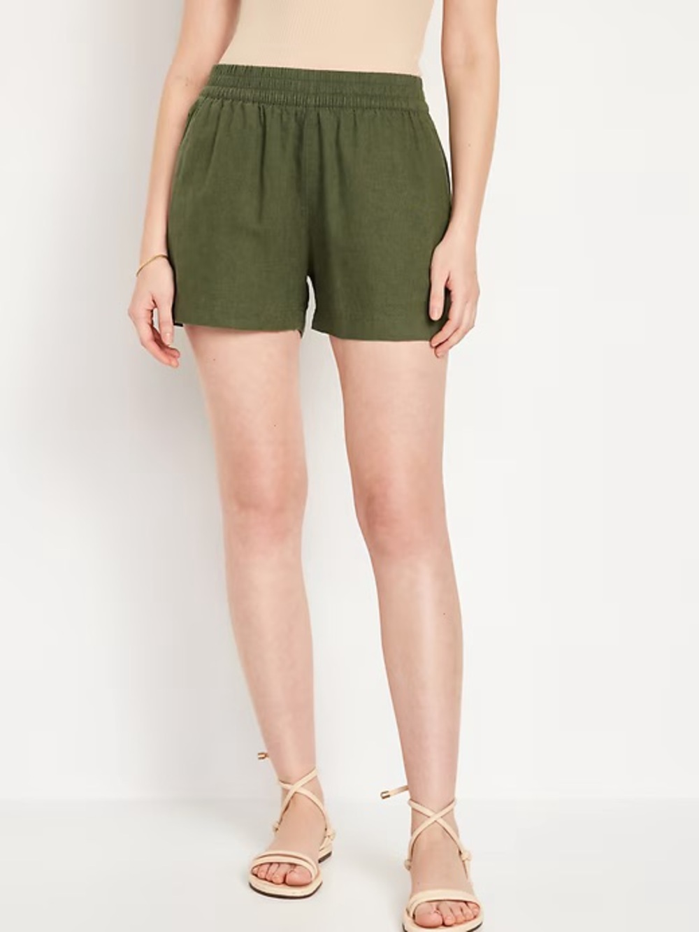 Old Navy High-Waisted Linen Blend Pull-On Shorts Olive Green Medium